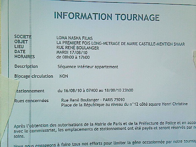 infos tournage